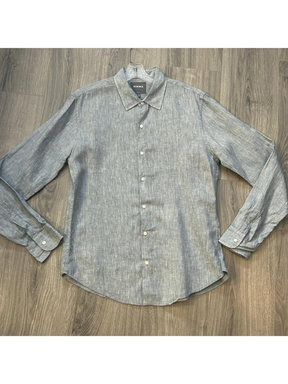 Bonobos Shirt Mens L Blue Linen Cotton Slim Fit Long Sleeve Button Up Casual